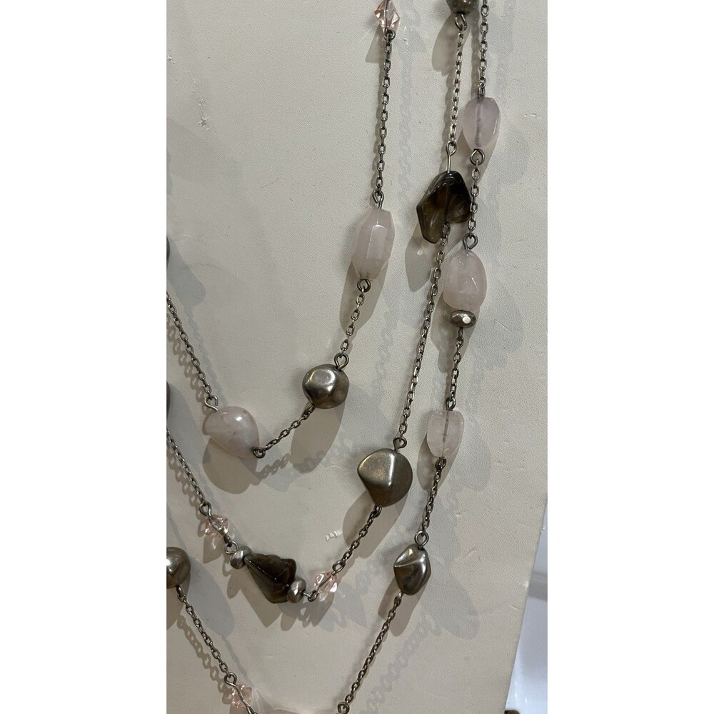 Chicos 3 Stranded Silver Tone Faux Rose Quartz & Amethyst Beaded Necklace Boho - Picture 2 of 6